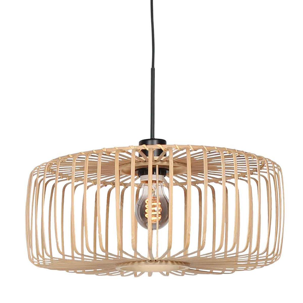 Suspension en bambou ajouré et métal noir pour salon – Ø60 cm