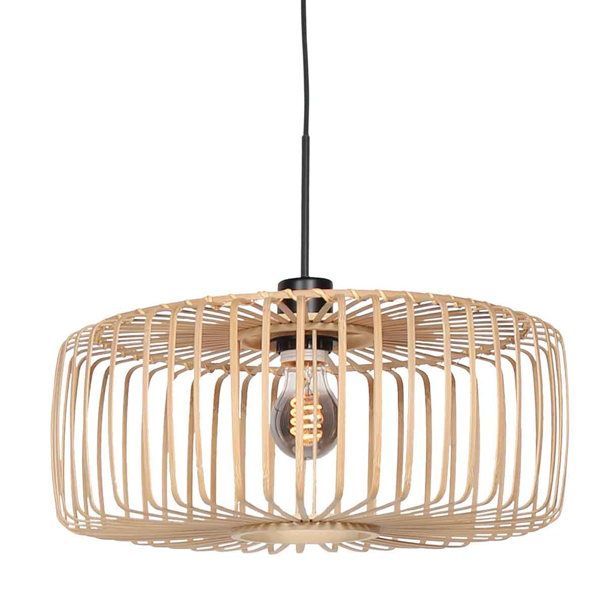 Suspension en bambou ajouré et métal noir pour salon – Ø60 cm