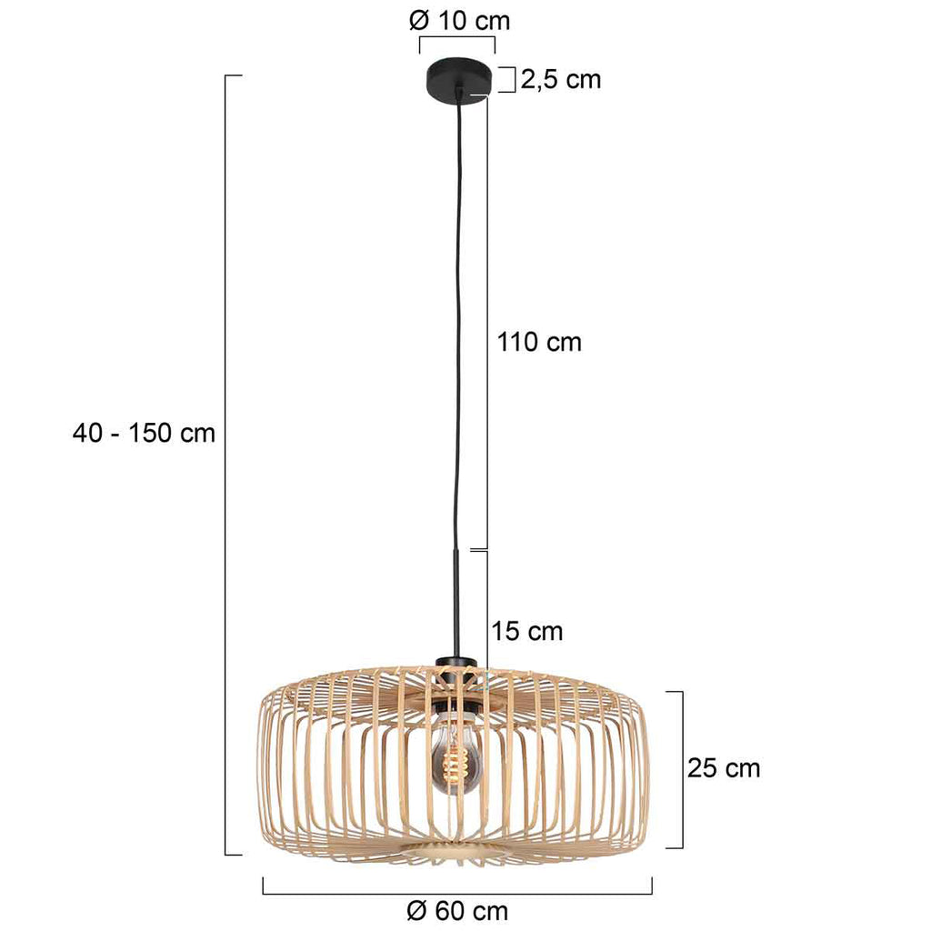 Suspension en bambou ajouré et métal noir pour salon – Ø60 cm