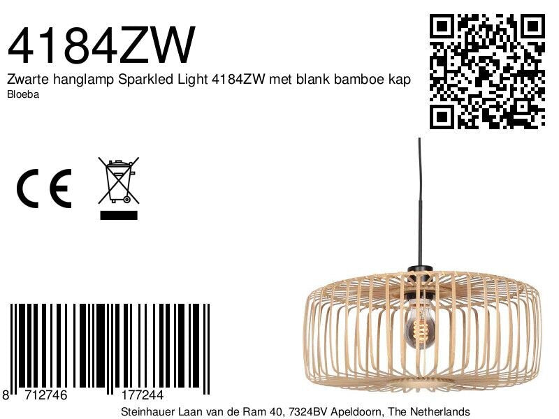 Suspension en bambou ajouré et métal noir pour salon – Ø60 cm