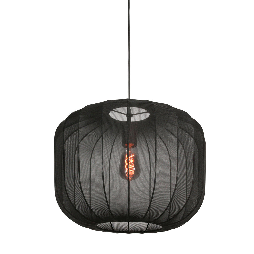 Suspension en lin noir rond avec fibres apparentes – Ø45 cm