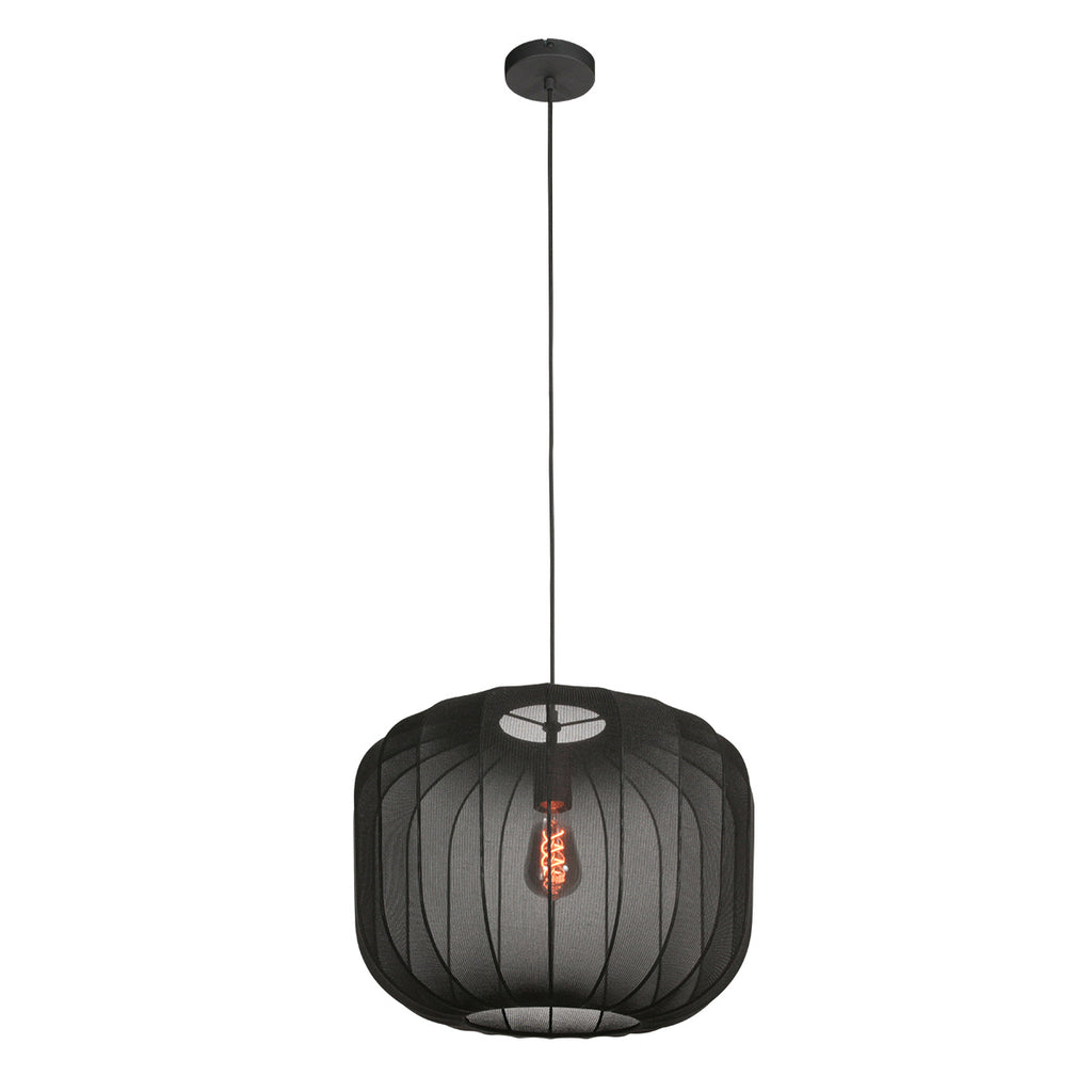 Suspension en lin noir rond avec fibres apparentes – Ø45 cm