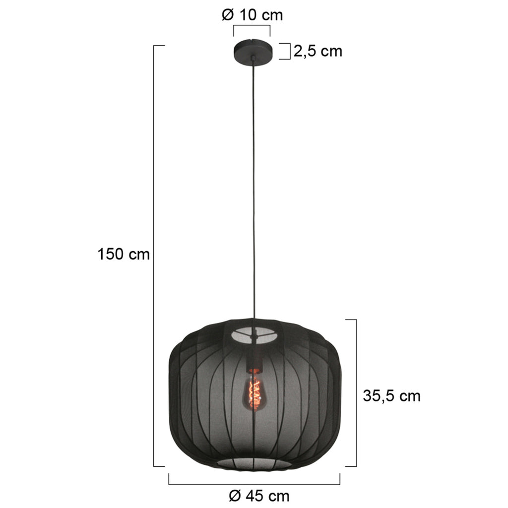 Suspension en lin noir rond avec fibres apparentes – Ø45 cm