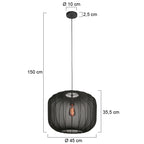 Suspension en lin noir rond avec fibres apparentes – Ø45 cm
