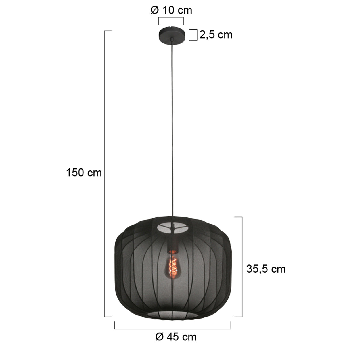 Suspension en lin noir rond avec fibres apparentes – Ø45 cm