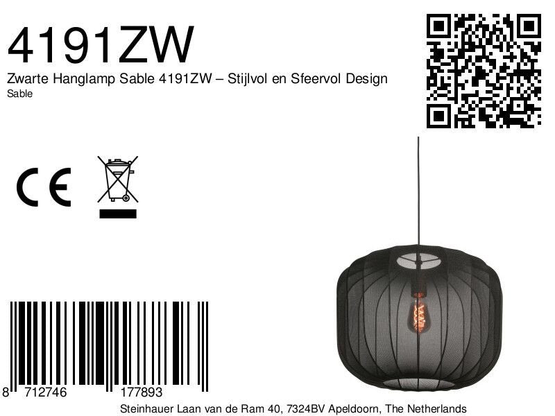 Suspension en lin noir rond avec fibres apparentes – Ø45 cm