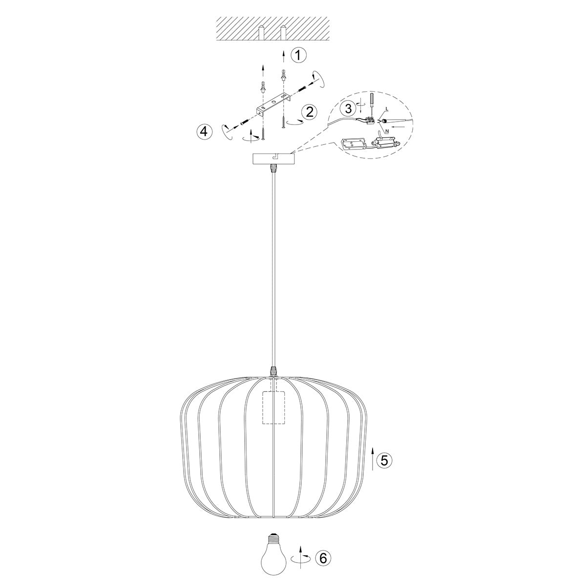 Suspension en lin noir rond avec fibres apparentes – Ø45 cm