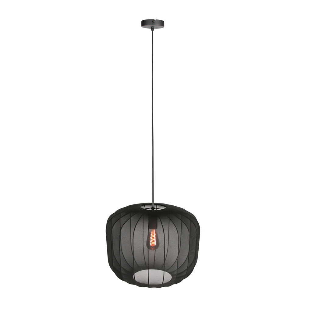Suspension en lin noir rond avec fibres apparentes – Ø45 cm