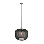 Suspension en lin noir rond avec fibres apparentes – Ø45 cm