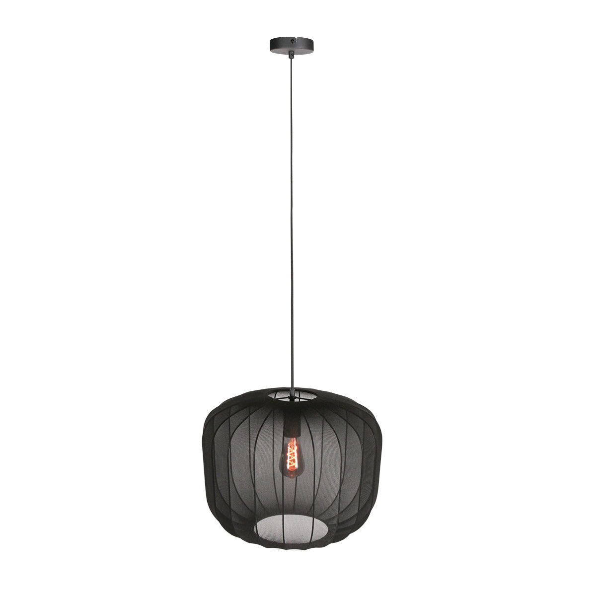 Suspension en lin noir rond avec fibres apparentes – Ø45 cm