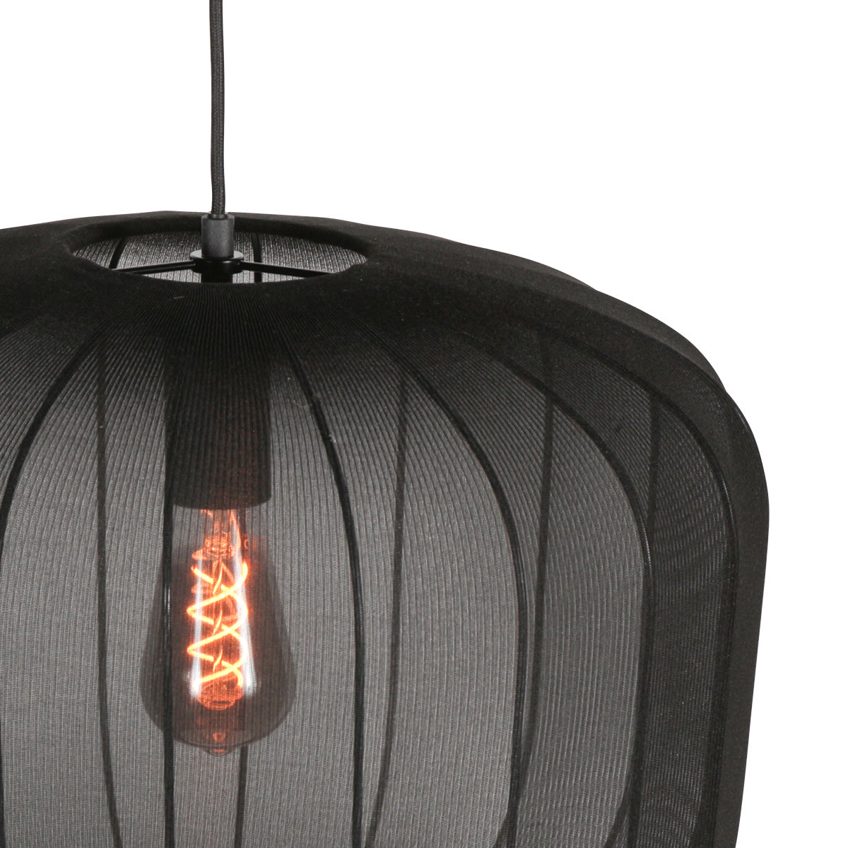 Suspension en lin noir rond avec fibres apparentes – Ø45 cm