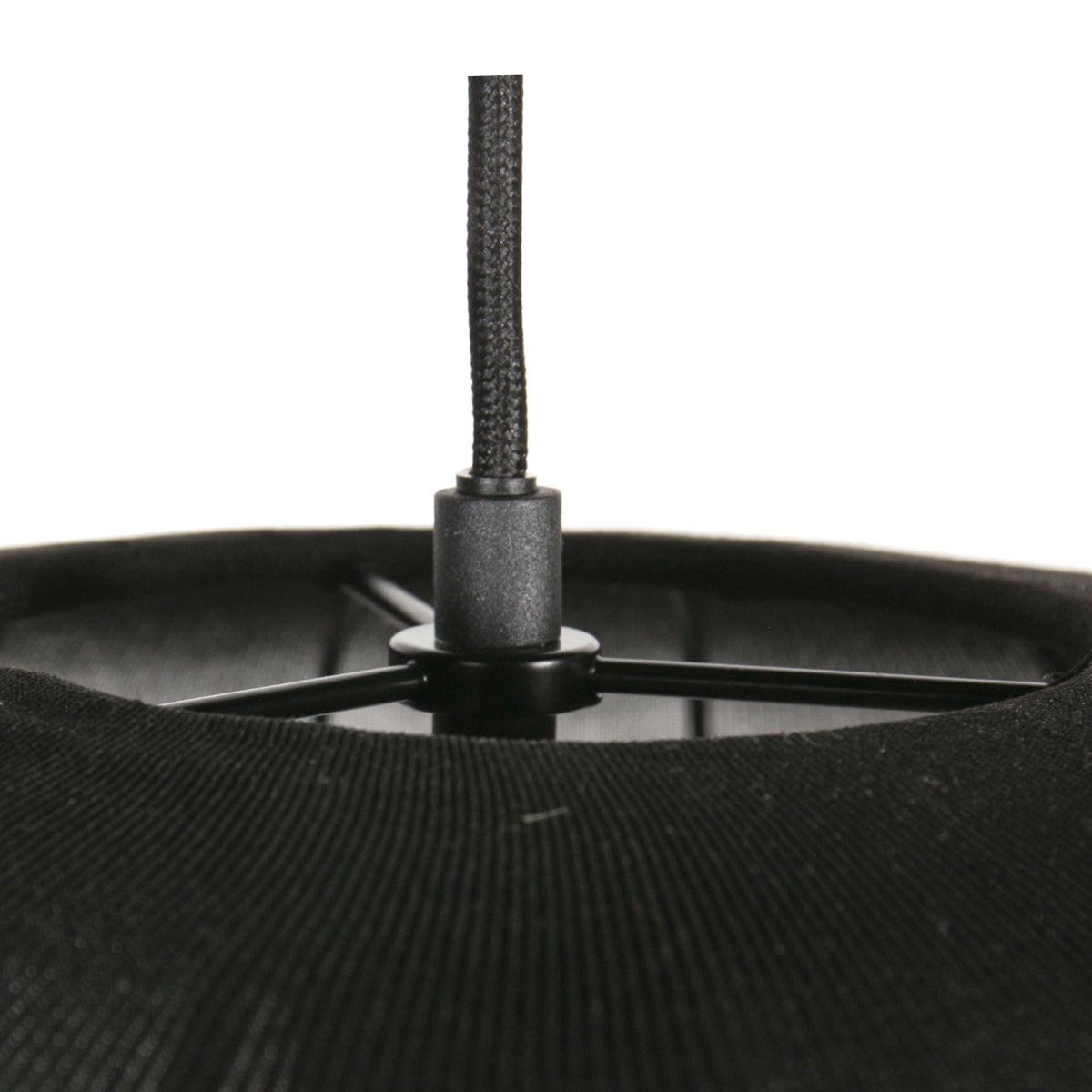Suspension en lin noir rond avec fibres apparentes – Ø45 cm
