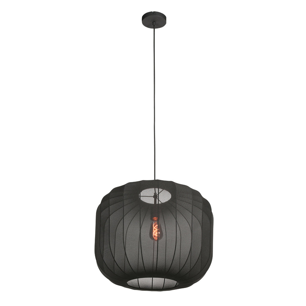 Suspension en lin noir avec ampoule visible – Ø55 cm