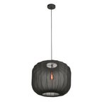 Suspension en lin noir avec ampoule visible – Ø55 cm