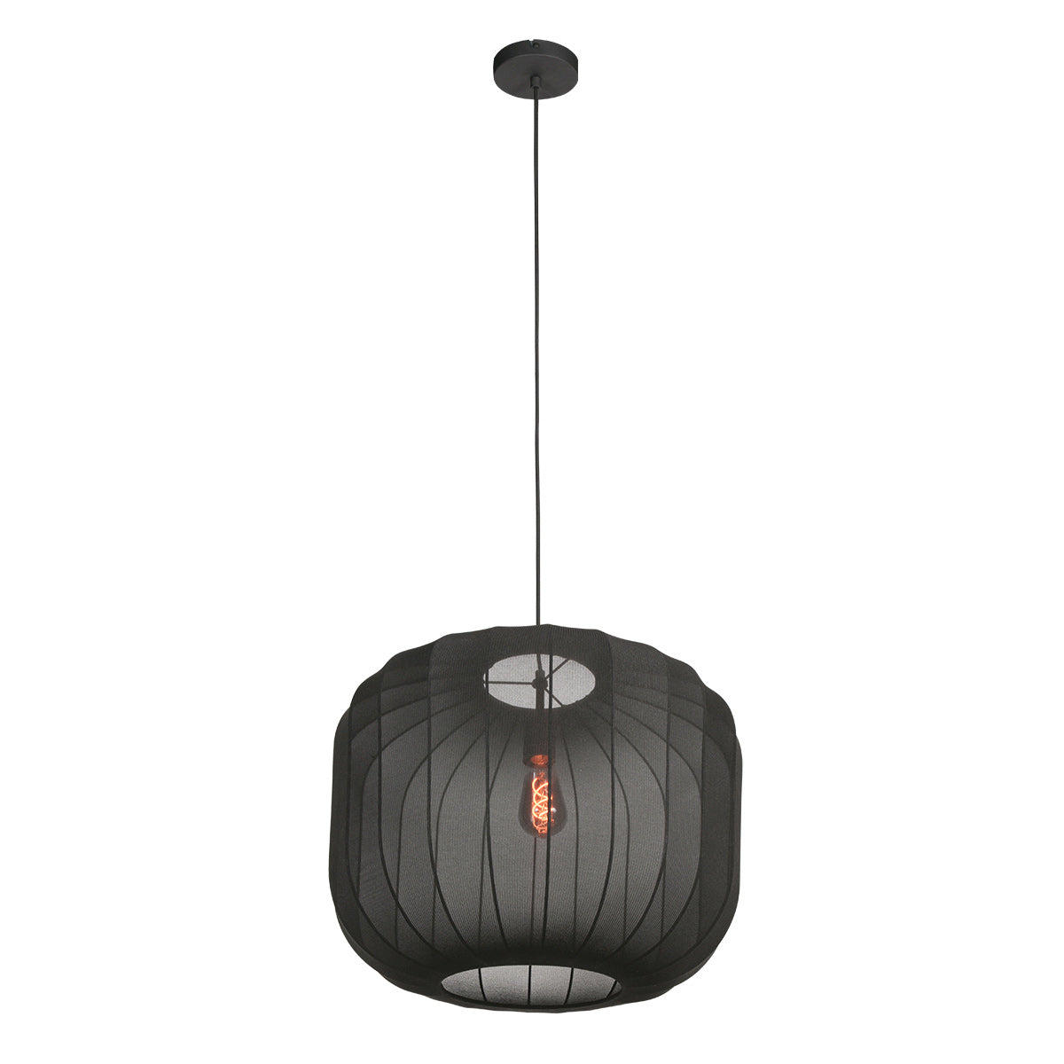 Suspension en lin noir avec ampoule visible – Ø55 cm