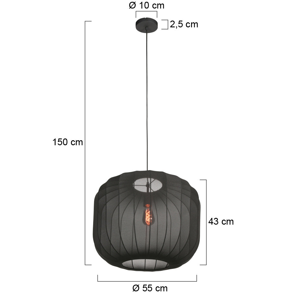 Suspension en lin noir avec ampoule visible – Ø55 cm