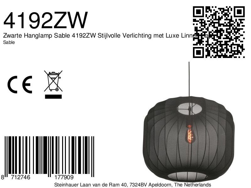 Suspension en lin noir avec ampoule visible – Ø55 cm