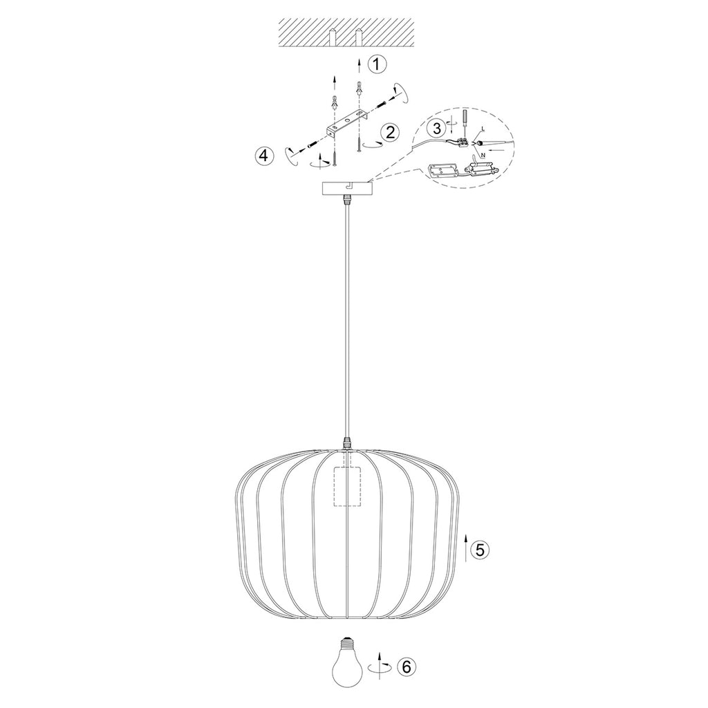 Suspension en lin noir avec ampoule visible – Ø55 cm