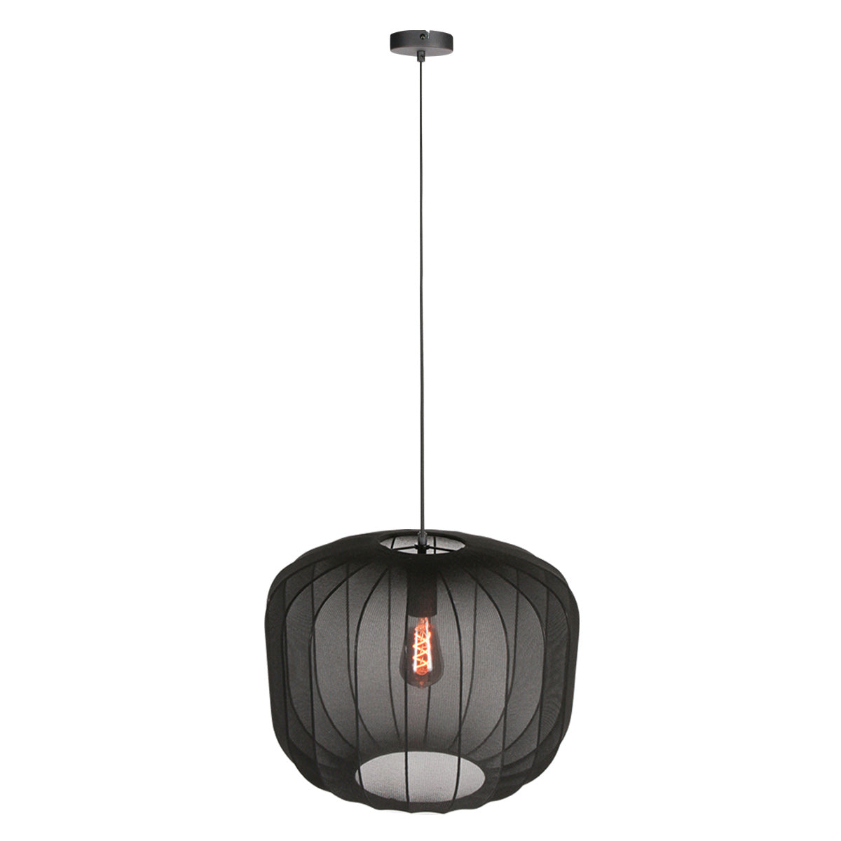 Suspension en lin noir avec ampoule visible – Ø55 cm