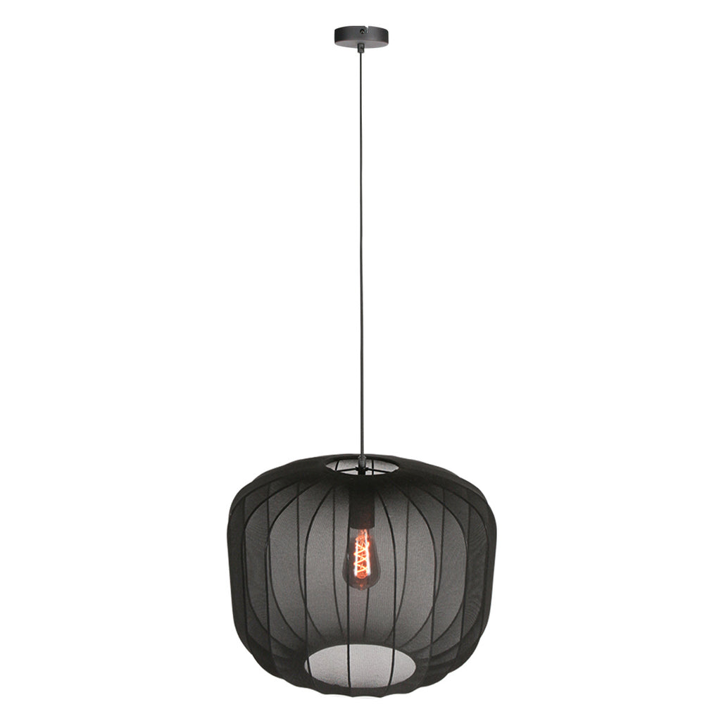 Suspension en lin noir avec ampoule visible – Ø55 cm