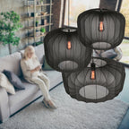 Suspension en lin noir avec ampoule visible – Ø55 cm