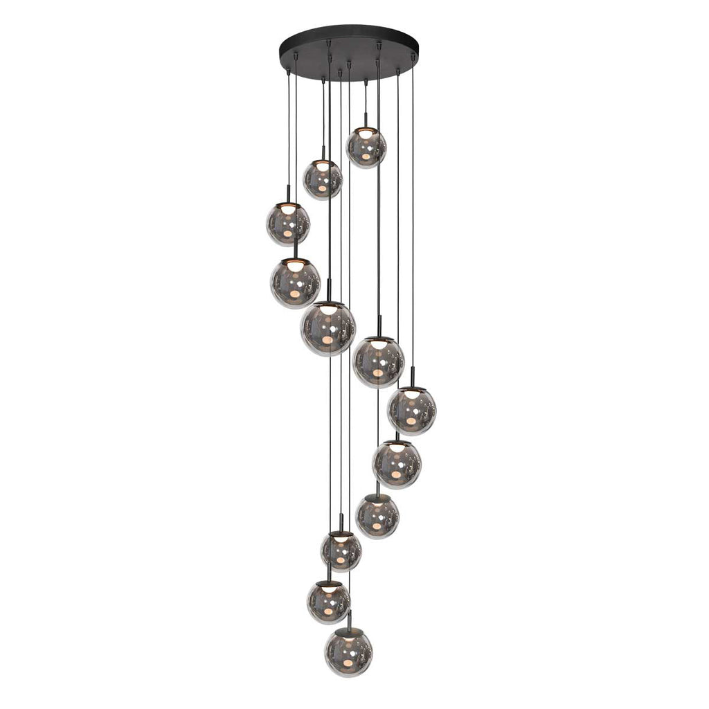 Suspension en verre fumé noir à 12 globes sphériques – Ø60 cm