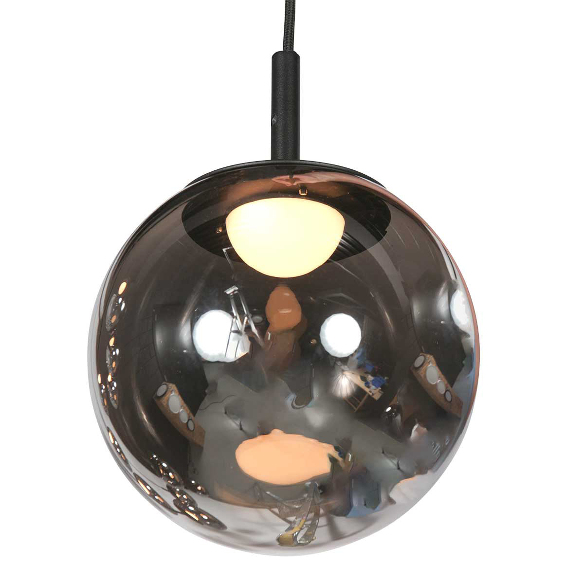 Suspension en verre fumé noir à 12 globes sphériques – Ø60 cm