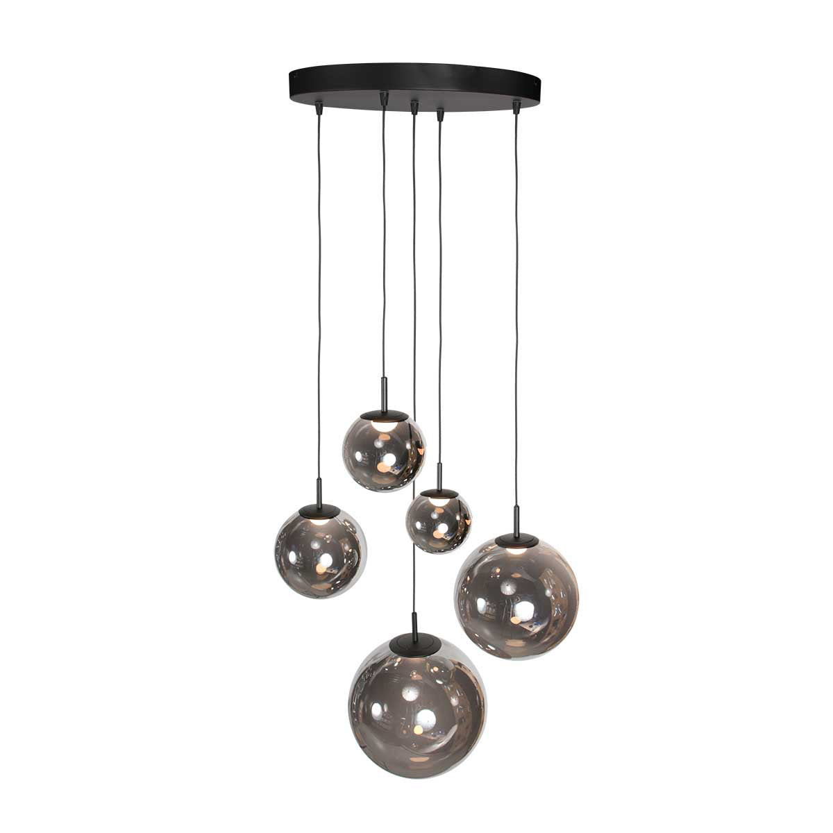 Suspension multiple en verre fumé sphères brillantes noire – Ø60 cm