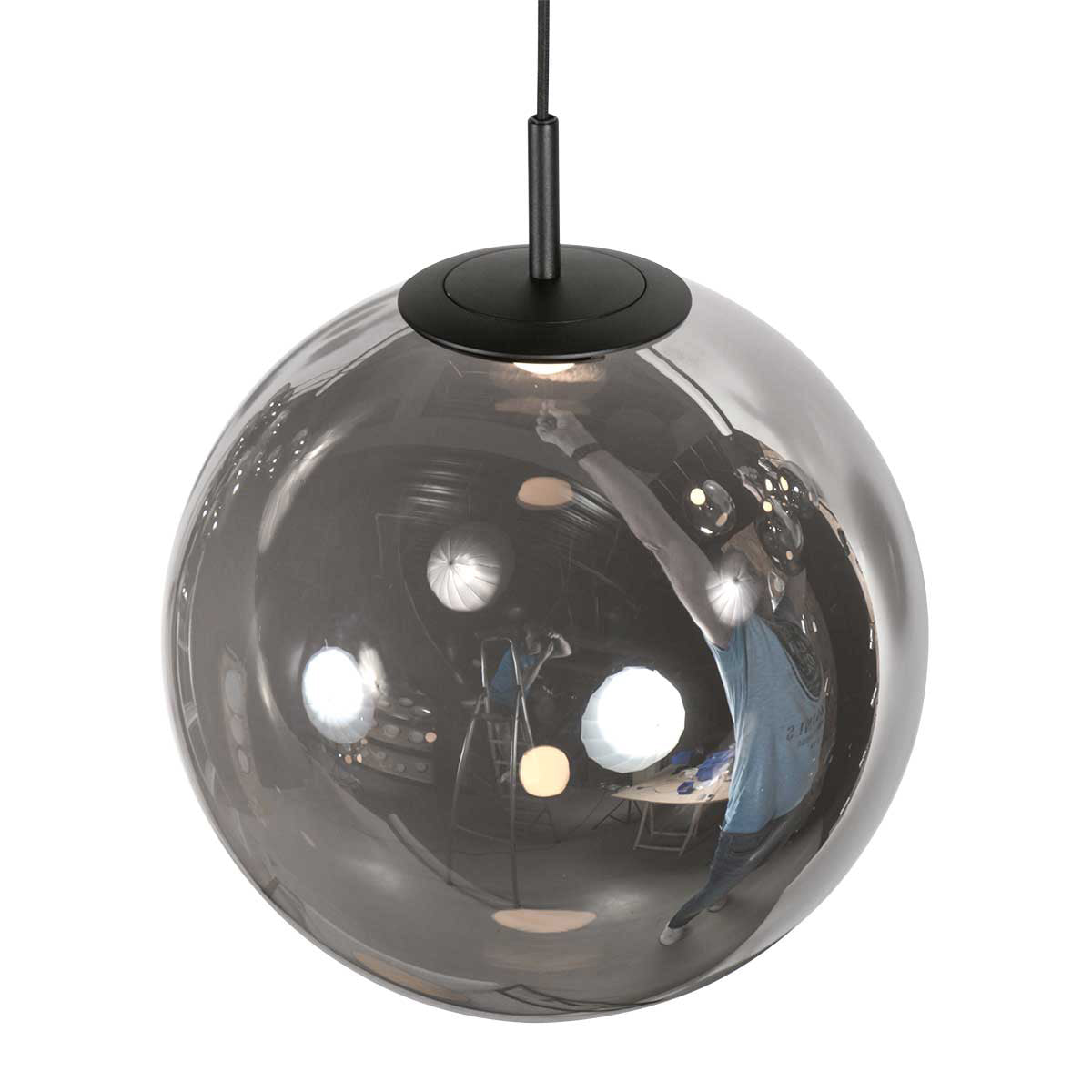 Suspension multiple en verre fumé sphères brillantes noire – Ø60 cm