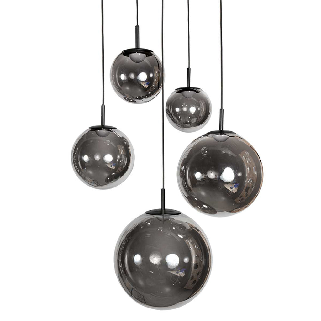 Suspension multiple en verre fumé sphères brillantes noire – Ø60 cm