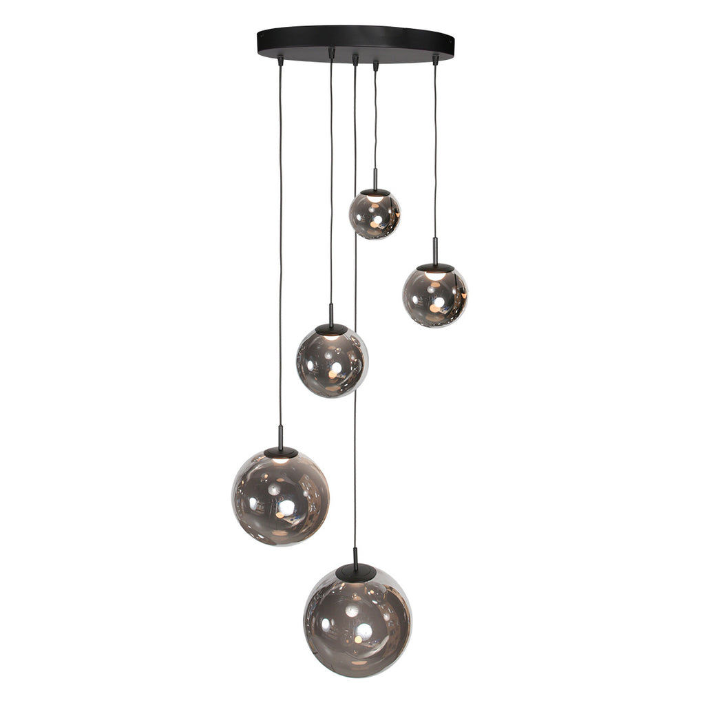Suspension multiple en verre fumé sphères brillantes noire – Ø60 cm