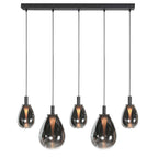 Suspension 5 lumières en verre fumé noir forme goutte d'eau – H170 cm