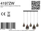 Suspension 5 lumières en verre fumé noir forme goutte d'eau – H170 cm
