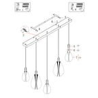 Suspension 5 lumières en verre fumé noir forme goutte d'eau – H170 cm