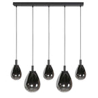 Suspension 5 lumières en verre fumé noir forme goutte d'eau – H170 cm