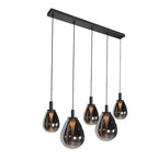 Suspension 5 lumières en verre fumé noir forme goutte d'eau – H170 cm