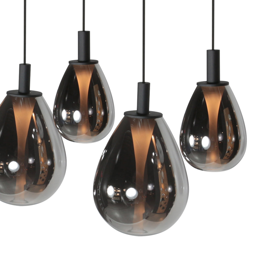 Suspension 5 lumières en verre fumé noir forme goutte d'eau – H170 cm