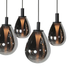 Suspension 5 lumières en verre fumé noir forme goutte d'eau – H170 cm