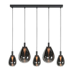 Suspension 5 lumières en verre fumé noir forme goutte d'eau – H170 cm