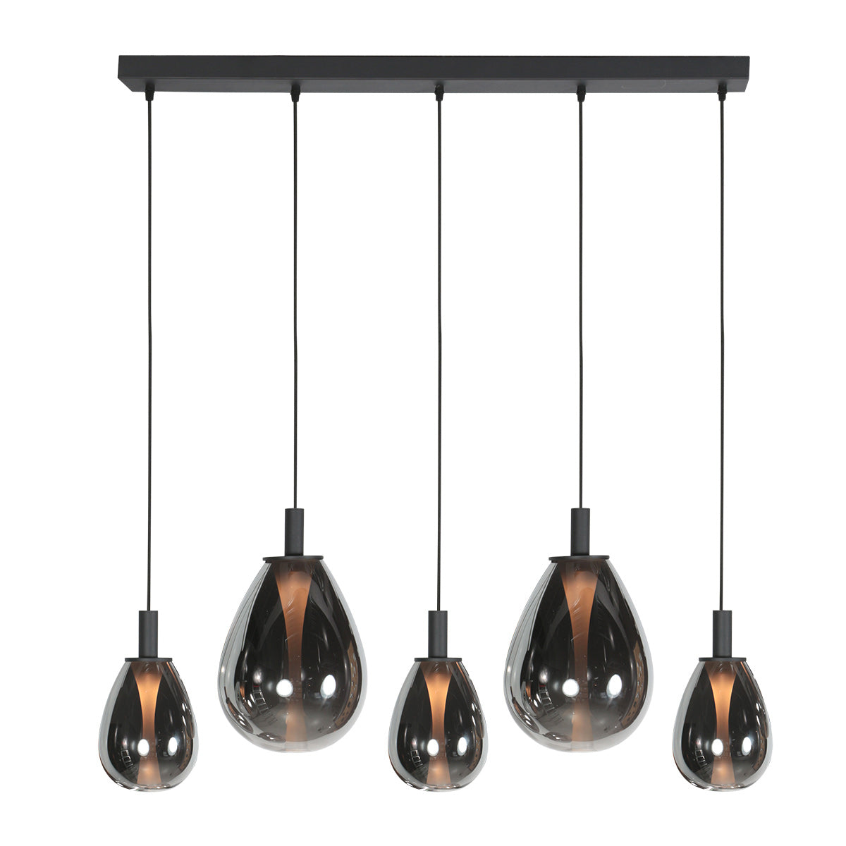 Suspension 5 lumières en verre fumé noir forme goutte d'eau – H170 cm