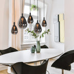 Suspension 5 lumières en verre fumé noir forme goutte d'eau – H170 cm