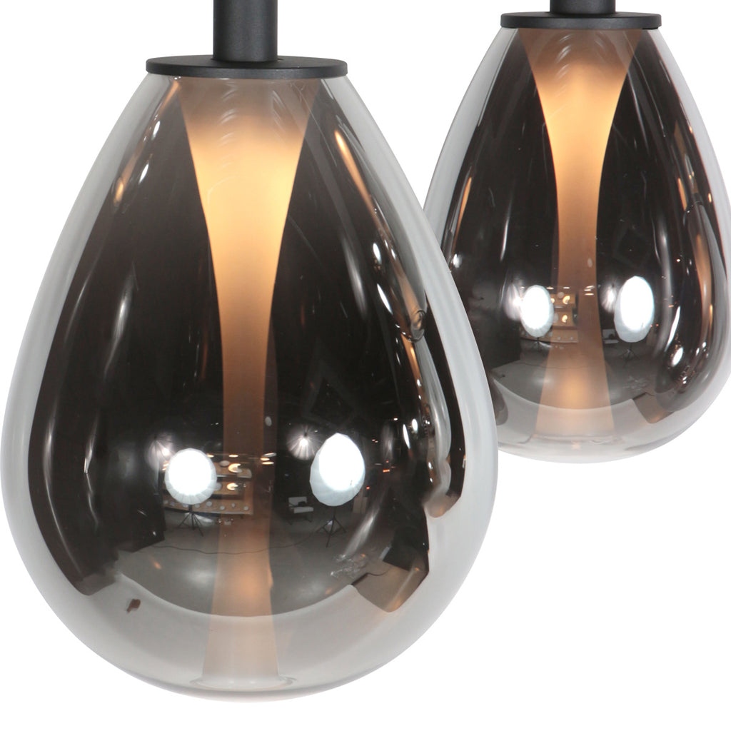 Suspension 5 lumières en verre fumé noir forme goutte d'eau – H170 cm