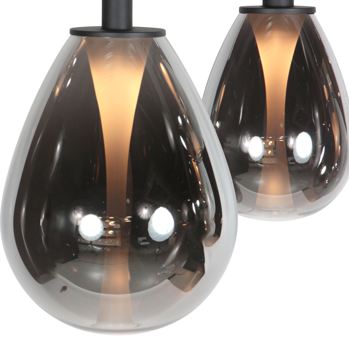 Suspension 5 lumières en verre fumé noir forme goutte d'eau – H170 cm