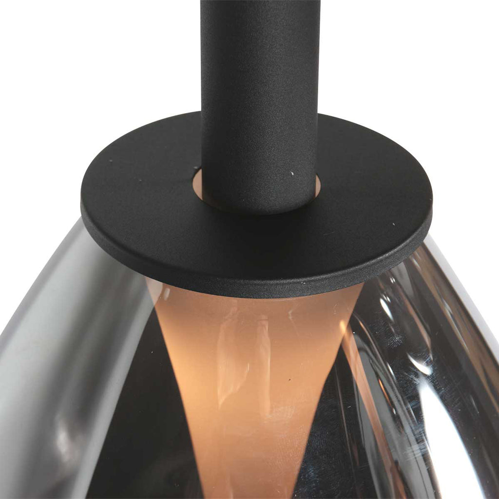 Suspension 5 lumières en verre fumé noir forme goutte d'eau – H170 cm