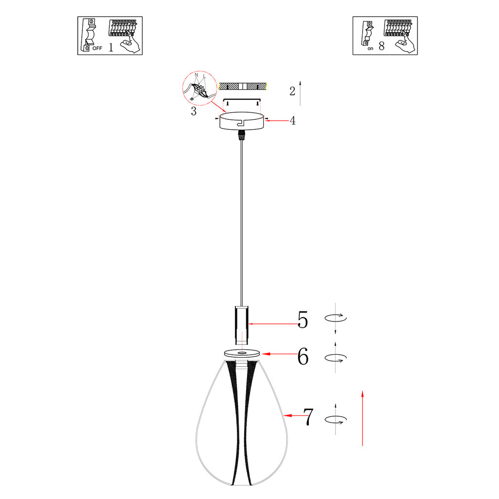Suspension en verre fumé noir forme goutte pour salle à manger – Ø14,5 cm