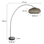 Lampadaire arc en métal noir avec abat-jour tressé en bambou – Ø50 cm