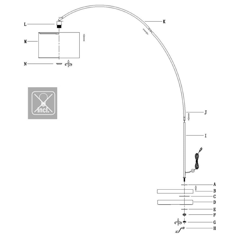 Lampadaire arc en métal noir avec abat-jour tressé en bambou – Ø50 cm