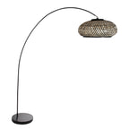 Lampadaire arc en métal noir avec abat-jour tressé en bambou – Ø50 cm