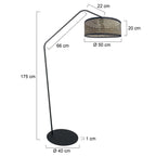 Lampadaire en métal noir à bras déporté avec abat-jour cannage – H173 cm