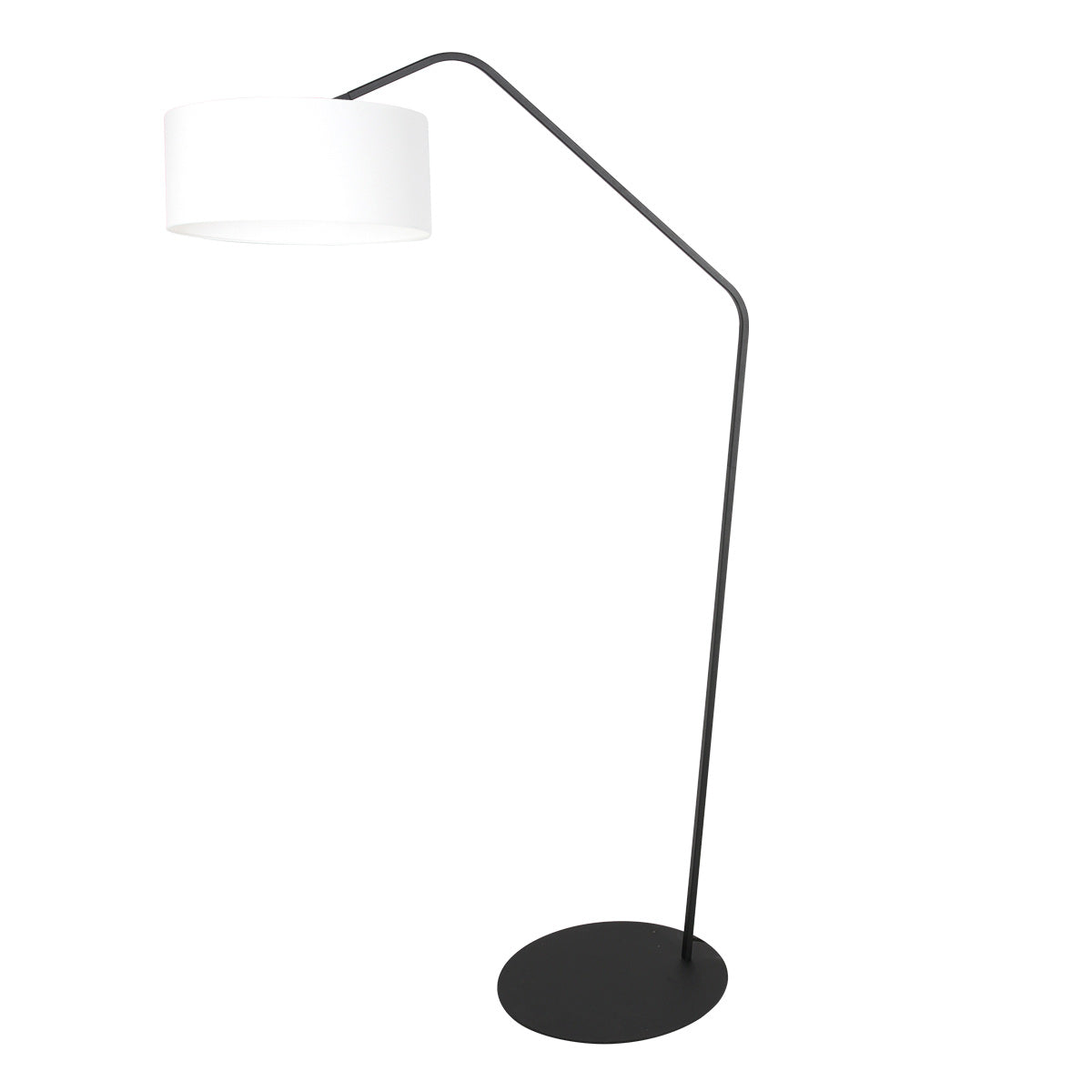 Lampadaire en métal noir bras coudé et abat-jour blanc – H173 cm